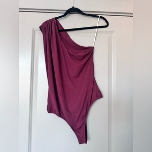 Lulus Wine Red Ribbed Knit One-Shoulder Bodysuit | Size XL